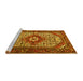 Sideview of Machine Washable Medallion Yellow Traditional Rug, wshtr4486yw