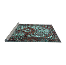 Sideview of Machine Washable Medallion Light Blue Traditional Rug, wshtr4486lblu