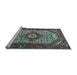 Sideview of Machine Washable Medallion Light Blue Traditional Rug, wshtr4486lblu