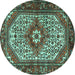 Round Machine Washable Medallion Turquoise Traditional Area Rugs, wshtr4486turq