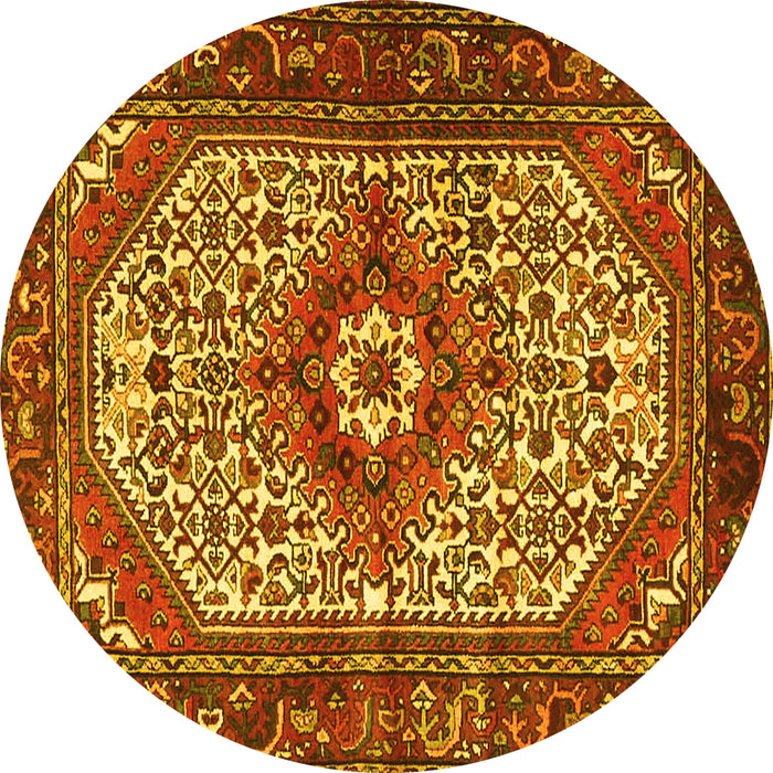 Round Machine Washable Medallion Yellow Traditional Rug, wshtr4486yw