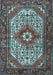 Machine Washable Medallion Light Blue Traditional Rug, wshtr4486lblu