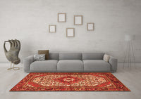 Machine Washable Medallion Orange Traditional Rug, wshtr4486org