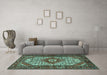 Machine Washable Medallion Turquoise Traditional Area Rugs in a Living Room,, wshtr4486turq