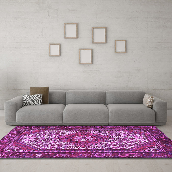 Machine Washable Medallion Purple Traditional Area Rugs in a Living Room, wshtr4486pur