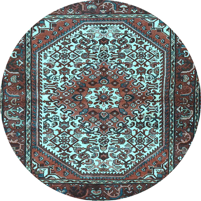 Round Medallion Light Blue Traditional Rug, tr4486lblu