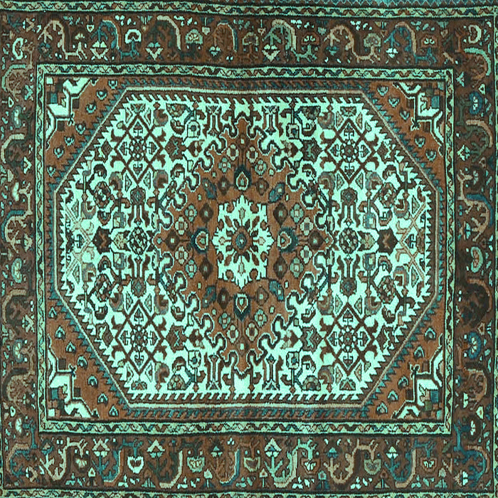 Square Machine Washable Medallion Turquoise Traditional Area Rugs, wshtr4486turq