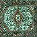 Square Machine Washable Medallion Turquoise Traditional Area Rugs, wshtr4486turq