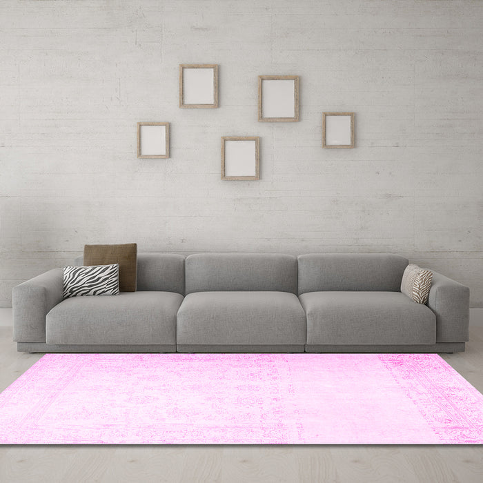 Machine Washable Persian Pink Traditional Rug in a Living Room, wshtr4487pnk
