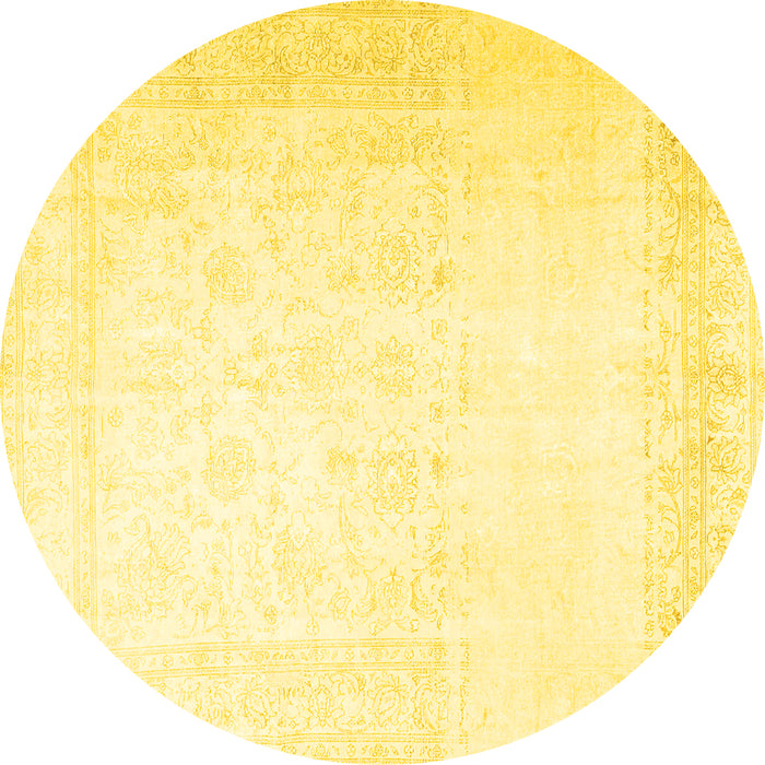 Round Persian Yellow Traditional Rug, tr4487yw
