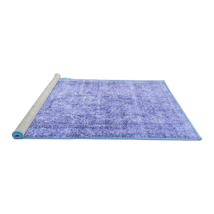 Sideview of Machine Washable Persian Blue Traditional Rug, wshtr4488blu