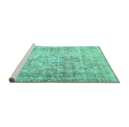 Sideview of Machine Washable Persian Turquoise Traditional Area Rugs, wshtr4488turq