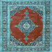 Square Machine Washable Medallion Light Blue Traditional Rug, wshtr4489lblu