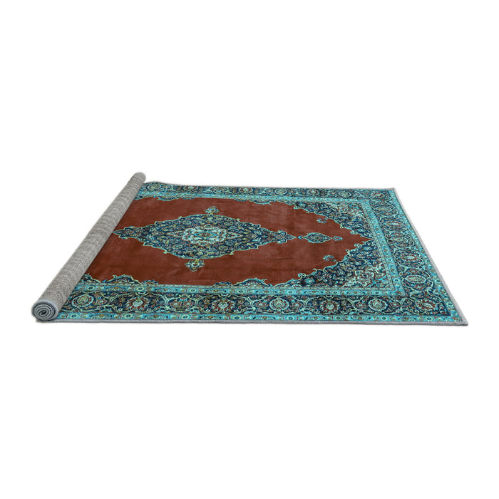 Sideview of Machine Washable Medallion Light Blue Traditional Rug, wshtr4489lblu