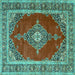 Square Machine Washable Medallion Turquoise Traditional Area Rugs, wshtr4489turq