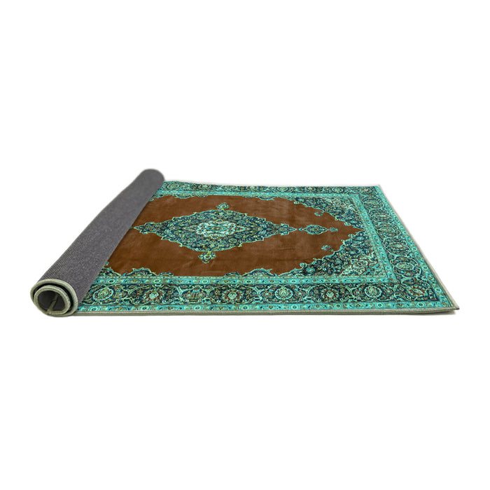 Sideview of Medallion Turquoise Traditional Rug, tr4489turq