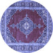 Round Machine Washable Medallion Blue Traditional Rug, wshtr4489blu