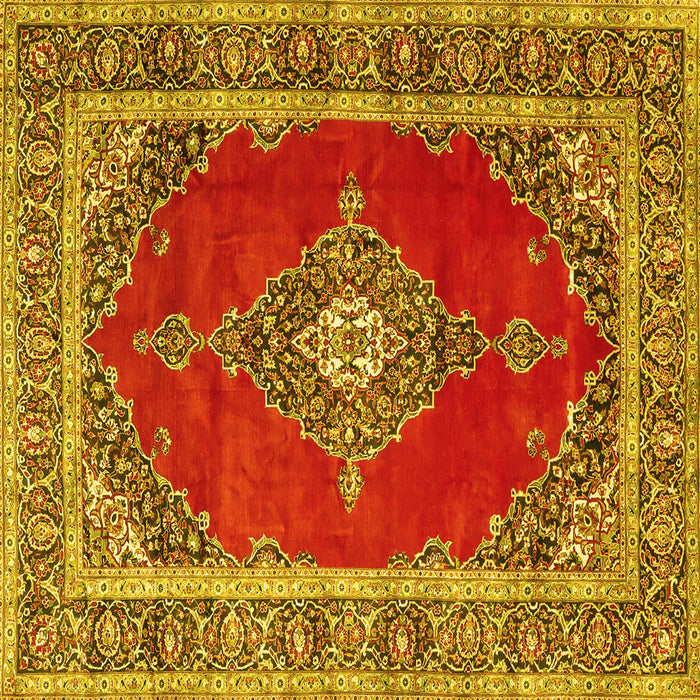 Square Machine Washable Medallion Yellow Traditional Rug, wshtr4489yw