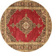 Round Machine Washable Medallion Brown Traditional Rug, wshtr4489brn