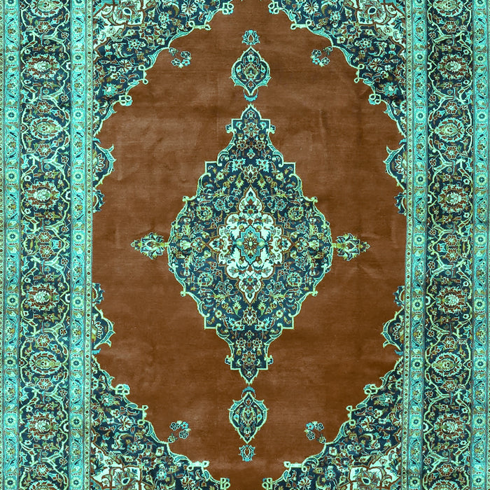Machine Washable Medallion Turquoise Traditional Area Rugs, wshtr4489turq