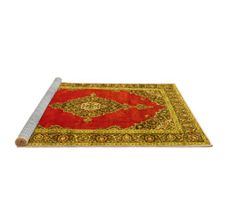 Sideview of Machine Washable Medallion Yellow Traditional Rug, wshtr4489yw