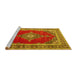 Sideview of Machine Washable Medallion Yellow Traditional Rug, wshtr4489yw