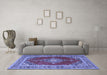 Machine Washable Medallion Blue Traditional Rug in a Living Room, wshtr4489blu