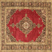 Square Machine Washable Medallion Brown Traditional Rug, wshtr4489brn