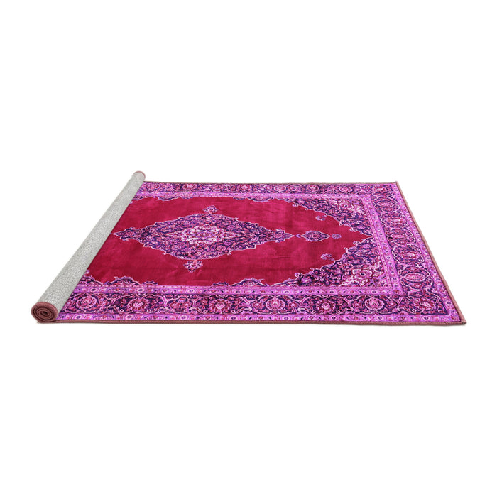 Sideview of Machine Washable Medallion Pink Traditional Rug, wshtr4489pnk