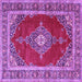 Square Machine Washable Medallion Purple Traditional Area Rugs, wshtr4489pur