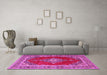 Machine Washable Medallion Pink Traditional Rug in a Living Room, wshtr4489pnk