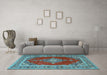 Machine Washable Medallion Light Blue Traditional Rug in a Living Room, wshtr4489lblu