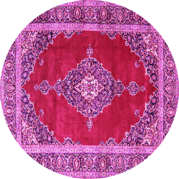 Round Machine Washable Medallion Pink Traditional Rug, wshtr4489pnk