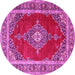 Round Machine Washable Medallion Pink Traditional Rug, wshtr4489pnk