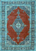 Machine Washable Medallion Light Blue Traditional Rug, wshtr4489lblu