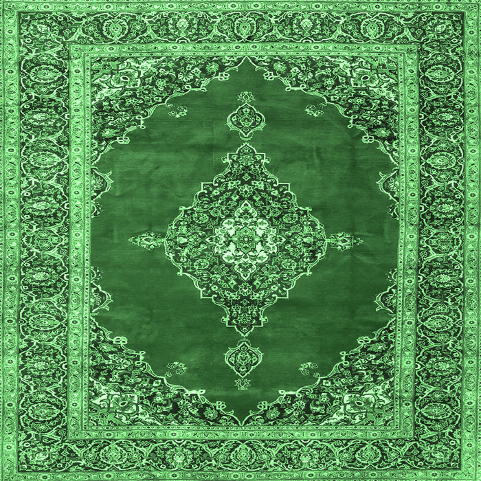 Square Machine Washable Medallion Emerald Green Traditional Area Rugs, wshtr4489emgrn