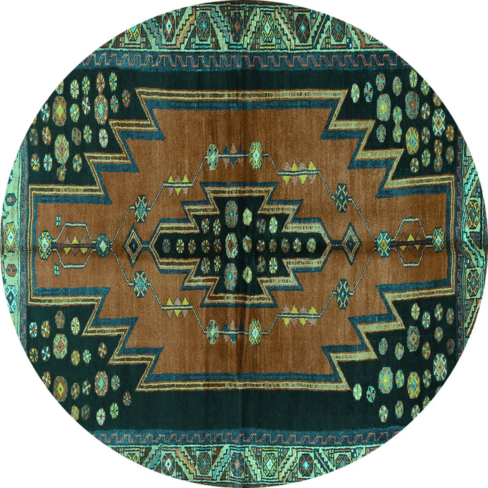 Round Machine Washable Persian Turquoise Traditional Area Rugs, wshtr448turq