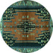Round Persian Turquoise Traditional Rug, tr448turq