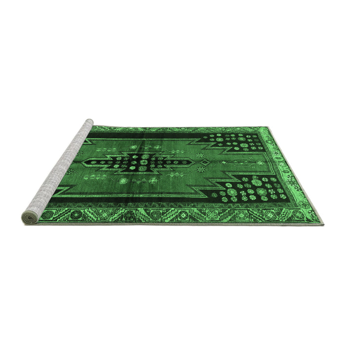 Sideview of Machine Washable Persian Emerald Green Traditional Area Rugs, wshtr448emgrn
