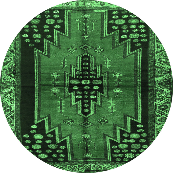 Round Machine Washable Persian Emerald Green Traditional Area Rugs, wshtr448emgrn