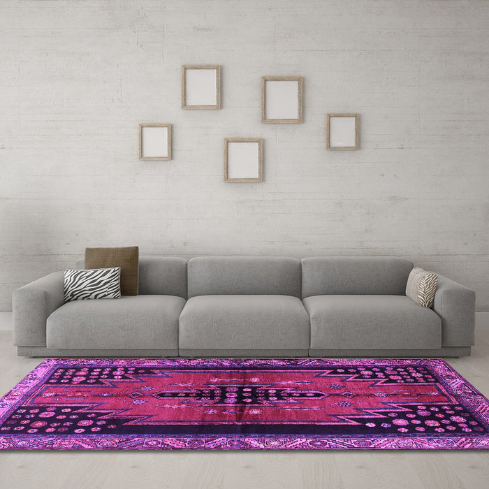 Machine Washable Persian Purple Traditional Area Rugs in a Living Room, wshtr448pur