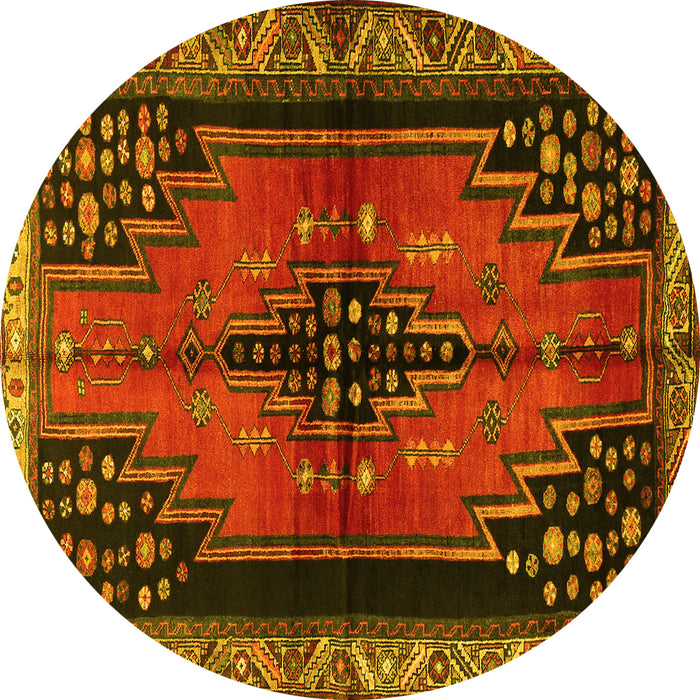 Round Persian Yellow Traditional Rug, tr448yw