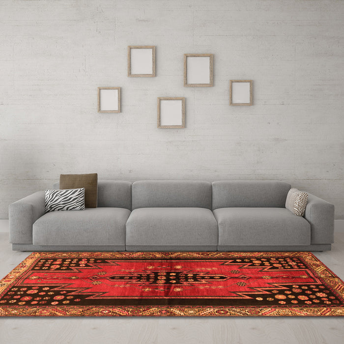 Machine Washable Persian Orange Traditional Area Rugs in a Living Room, wshtr448org