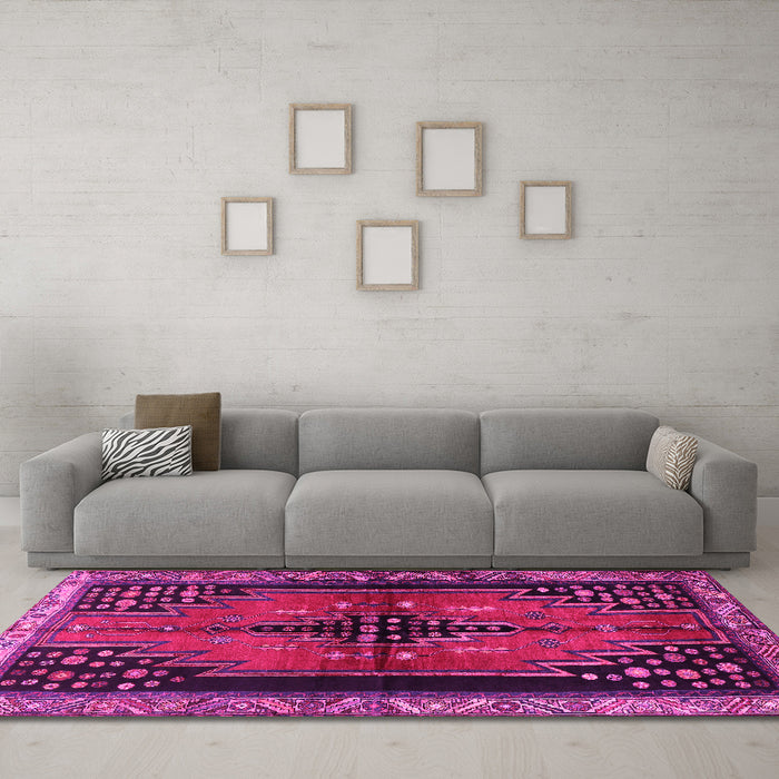 Machine Washable Persian Pink Traditional Rug in a Living Room, wshtr448pnk