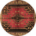 Round Persian Brown Traditional Rug, tr448brn