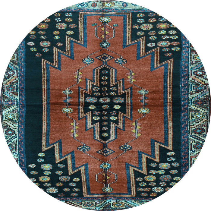 Round Machine Washable Persian Light Blue Traditional Rug, wshtr448lblu