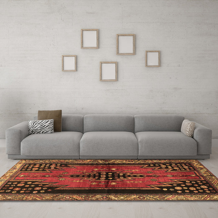 Machine Washable Persian Brown Traditional Rug in a Living Room,, wshtr448brn