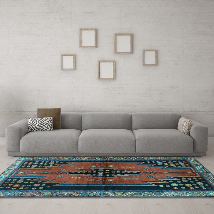 Machine Washable Persian Light Blue Traditional Rug in a Living Room, wshtr448lblu