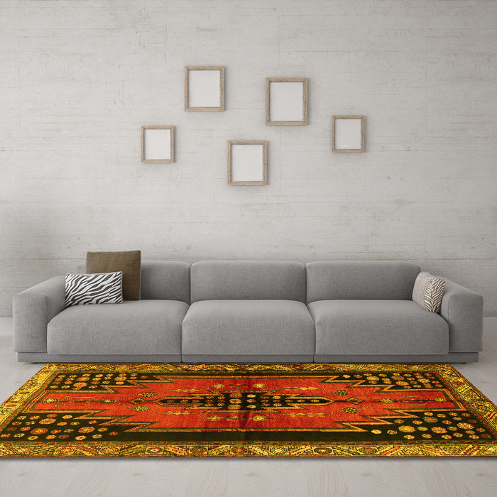 Machine Washable Persian Yellow Traditional Rug in a Living Room, wshtr448yw