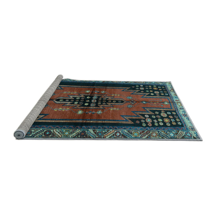 Sideview of Machine Washable Persian Light Blue Traditional Rug, wshtr448lblu